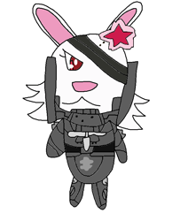 Size: 690x814 | Tagged: safe, artist:1126hope2, raiden (metal gear), ruby (jewelpet), lagomorph, mammal, rabbit, semi-anthro, jewelpet (sanrio), konami, metal gear, sanrio, armor, cosplay, crossover, ears, female, simple background, solo, solo female, white background