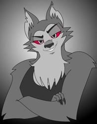 Size: 1005x1280 | Tagged: safe, artist:jackelhaze, oc, oc only, canine, mammal, wolf, anthro, hazbin hotel, helluva boss, amber eyes, clothes, digital art, icon, male, red eyes, simple background, solo, solo male