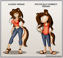 Size: 1200x1109 | Tagged: safe, artist:xamoel, canine, collie, dog, mammal, anthro, plantigrade anthro, big breasts, big head, breasts, cleavage, clothes, crop top, feet, female, flat chest, redesign, sandals, sexy, shoes, solo, solo female, toes, topwear