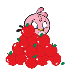 Size: 242x243 | Tagged: safe, official art, stella (angry birds), bird, cockatoo, parrot, feral, angry birds, apple, blue eyes, cute, eating, female, food, fruit, funny, galah, low res, rovio, simple background, solo, solo female, transparent background