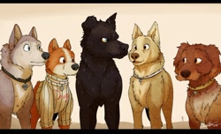 Size: 1280x779 | Tagged: safe, artist:thecreeper, canine, dog, mammal, feral, isle of dogs, group