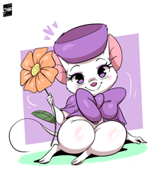 Size: 2000x2200 | Tagged: safe, artist:joaoppereiraus, miss bianca (the rescuers), mammal, mouse, rodent, semi-anthro, disney, the rescuers, 2d, cute, female, flower, front view, fur, heart, high res, looking at you, smiling, smiling at you, solo, solo female, white body, white fur