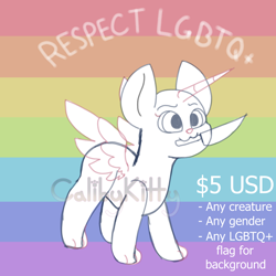 Size: 2000x2000 | Tagged: safe, artist:calibykitty, oc, feral, commission, high res, knife, paws, pride, pride flag, pride month, simple background, solo, ych, ych example