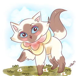 Size: 1200x1200 | Tagged: safe, artist:piink__rose, sagwa miao (sagwa), cat, feline, mammal, feral, pbs, sagwa the chinese siamese cat, blue sclera, blushing, colored sclera, cute, dipstick tail, female, kitten, looking at you, open mouth, smiling, smiling at you, solo, solo female, tail, young