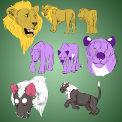 Size: 1152x1152 | Tagged: safe, artist:euthanizedcanine, big cat, feline, lion, mammal, feral, bust, female, group, male, portrait, trio