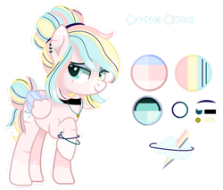 Size: 1280x1091 | Tagged: safe, artist:prismborealisdash, oc, oc:crystal cloud, equine, fictional species, mammal, pegasus, pony, hasbro, my little pony, bracelet, choker, clothes, cutie mark, cyan eyes, double outline, ear piercing, earring, eye scar, eyeshadow, freckles, hair, hair bun, headband, jewelry, lidded eyes, makeup, multicolored hair, multicolored tail, necklace, pendant, piercing, pink outline, scar, simple background, smiling, tail, transparent background, white outline