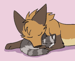 Size: 682x552 | Tagged: safe, artist:theroguez, oc, oc:rayj (theroguez), canine, coydog, coyote, dog, hybrid, mammal, feral, 2d, 2d animation, ambiguous gender, animated, cuddling, duo, female, frame by frame, gif, hug, pink background, simple background, squigglevision