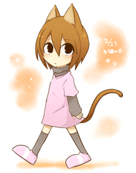 Size: 1141x1456 | Tagged: character needed, safe, artist:harugakita85, animal humanoid, cat, feline, fictional species, mammal, humanoid, nintendo, rhythm heaven, 2014, catified, clothes, eared humanoid, female, humanoidized, japanese text, pitcher, simple background, solo, solo female, species swap, tail, tailed humanoid, white background