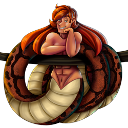 Size: 1000x1000 | Tagged: safe, artist:geekgirl8, oc, oc only, oc:kenny, fictional species, mammal, reptile, snake, humanoid, lamia, hair, male, red hair, solo, solo male