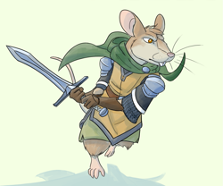 Size: 1275x1062 | Tagged: safe, artist:coyoteesquire, mammal, mouse, rodent, anthro, pbs, redwall, male, solo, solo male, sword, weapon