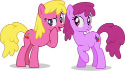 Size: 2509x1435 | Tagged: safe, artist:thatusualguy06, berry punch (mlp), cherry berry (mlp), earth pony, equine, fictional species, mammal, pony, feral, friendship is magic, hasbro, my little pony, atg 2021, duo, duo female, faic, female, females only, mare, newbie artist training grounds, on model, simple background, tail, transparent background, vector