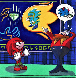 Size: 886x911 | Tagged: safe, artist:melissa-b-chan, doctor eggman (sonic), knuckles the echidna (sonic), echidna, human, mammal, monotreme, anthro, plantigrade anthro, sega, sonic the hedgehog (series), 2021, duo, duo male, male, males only, quills, red tail, tail
