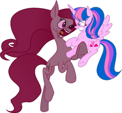 Size: 978x909 | Tagged: safe, artist:muhammad yunus, oc, oc:annisa trihapsari, oc:hsu amity, alicorn, earth pony, equine, fictional species, mammal, pony, feral, friendship is magic, hasbro, my little pony, angry, female, glasses, mare, open mouth, simple background, teeth, transparent background