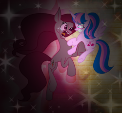 Size: 978x909 | Tagged: safe, artist:muhammad yunus, oc, oc:annisa trihapsari, oc:hsu amity, alicorn, earth pony, equine, fictional species, mammal, pony, feral, friendship is magic, hasbro, my little pony, crying, duo, duo female, female, females only, mare, open mouth