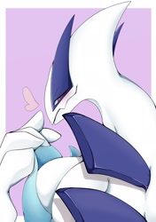 Size: 1443x2048 | Tagged: suggestive, artist:pyson_32, fictional species, legendary pokémon, lugia, anthro, nintendo, pokémon, 2021, bedroom eyes, big breasts, blushing, breasts, clothes, digital art, female, heart, huge breasts, looking at you, looking back, looking back at you, rear view, scales, seductive, seductive look, sideboob, simple background, solo, solo female, undressing