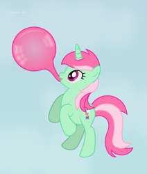 Size: 2083x2459 | Tagged: safe, artist:thatusualguy06, equine, fictional species, mammal, pony, unicorn, feral, friendship is magic, hasbro, my little pony, atg 2021, bubblegum, eyelashes, female, fur, green body, green fur, high res, horn, mare, minty bubblegum (mlp), newbie artist training grounds, on model, simple background, sky, solo, solo female, tail, transparent background, vector