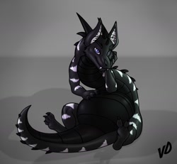 Size: 1280x1182 | Tagged: safe, artist:voreador, dragon, fictional species, reptile, scaled dragon, feral, solo, stomach bulge