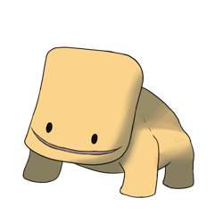Size: 475x475 | Tagged: safe, artist:peeled_pokemon, edit, bastiodon, fictional species, reptile, feral, nintendo, pokémon, 1:1, cursed image, dot eyes, low res, not salmon, peeled, simple background, smiling, solo, transparent background, wat, yellow skin