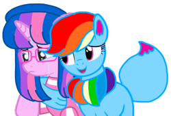 Size: 1280x870 | Tagged: safe, artist:stardustcanex3yt, artist:徐詩珮, rainbow dash (mlp), oc, oc:hsu amity, oc:rainbow eevee, alicorn, eevee, eeveelution, equine, fictional species, mammal, pokémon pony, pony, feral, friendship is magic, hasbro, my little pony, nintendo, pokémon, duo, duo female, female, females only