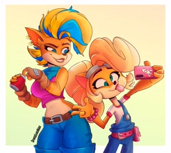 Size: 3686x3281 | Tagged: safe, artist:spongebandimar1, coco bandicoot (crash bandicoot), tawna bandicoot (crash bandicoot), bandicoot, mammal, marsupial, anthro, crash bandicoot (series), breasts, duo, duo female, female, females only, high res