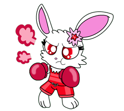 Size: 1070x954 | Tagged: safe, artist:harmonybunny2021, ruby (jewelpet), semi-anthro, jewelpet (sanrio), sanrio, bottomwear, boxing gloves, clothes, ears, female, flower, flower in hair, gloves, hair, hair accessory, shirt, shorts, simple background, solo, solo female, topwear, transparent background
