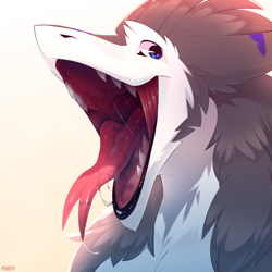 Size: 2420x2420 | Tagged: suggestive, artist:pinedx, fictional species, mammal, sergal, anthro, ambiguous gender, bust, high res, mawshot, open mouth, saliva, sharp teeth, solo, solo ambiguous, teeth, tongue, tongue out