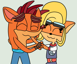 Size: 2500x2100 | Tagged: safe, artist:jadethepegasus, coco bandicoot (crash bandicoot), crash bandicoot (crash bandicoot), bandicoot, mammal, marsupial, anthro, crash bandicoot (series), brother, brother and sister, duo, duo male and female, female, fur, hair, high res, hug, male, siblings, simple background, sister, wholesome