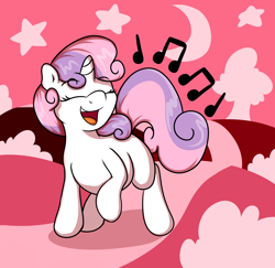 Size: 1800x1753 | Tagged: safe, artist:graphene, sweetie belle (mlp), equine, fictional species, mammal, pony, unicorn, feral, friendship is magic, hasbro, my little pony, 2015, female, filly, foal, fur, happy, horn, open mouth, singing, solo, solo female, tail, white body, white fur, young