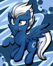 Size: 1409x1737 | Tagged: safe, artist:graphene, night glider (mlp), equine, fictional species, mammal, pegasus, pony, feral, friendship is magic, hasbro, my little pony, spoiler:the cutie map (mlp:fim), 2015, blue body, blue fur, eyelashes, feathered wings, feathers, female, fur, hair, mane, mare, smiling, solo, solo female, tail, white hair, white mane, white tail, wings