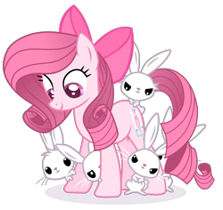 Size: 1803x1704 | Tagged: safe, artist:muhammad yunus, oc, oc only, oc:annisa trihapsari, earth pony, equine, fictional species, lagomorph, mammal, pony, rabbit, feral, friendship is magic, hasbro, my little pony, base used, black eyes, bow, cute, hair, hair bow, mane, medibang paint, ocbetes, pink body, pink eyes, pink hair, simple background, smiling, transparent background