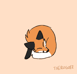 Size: 573x553 | Tagged: safe, artist:theroguez, canine, fox, mammal, red fox, feral, 2d, 2d animation, ambiguous gender, animated, biting, cute, frame by frame, gif, orange background, simple background, solo, solo ambiguous, tail, tail bite, tail chase
