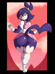 Size: 1280x1707 | Tagged: suggestive, artist:suirano, dot warner (animaniacs), animaniac (species), fictional species, mammal, anthro, plantigrade anthro, animaniacs, warner brothers, 2020, animaniacs (2020), anime, big butt, bottomwear, butt, butt blush, clothes, digital art, ears, eyelashes, female, fur, gloves, hair, high heel boots, looking at you, looking back, looking back at you, no underwear, rear view, red nose, school uniform, shirt, skirt, solo, solo female, tail, thighs, topwear, wide hips