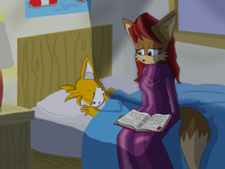 Size: 2000x1500 | Tagged: safe, artist:vixie-reynard, miles "tails" prower (sonic), rosemary prower (sonic), canine, fox, mammal, red fox, anthro, archie sonic the hedgehog, sega, sonic the hedgehog (series), 2014, female, male, mother, mother and child, mother and son, son