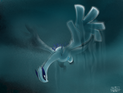 Size: 1280x969 | Tagged: safe, artist:kagequattordici, fictional species, legendary pokémon, lugia, feral, nintendo, pokémon, 2021, ambiguous gender, black eyes, solo, solo ambiguous, swimming, tail, underwater, water, white body, white tail, white wings, wings