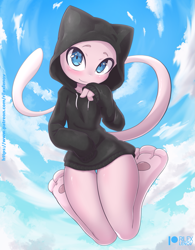 Size: 801x1025 | Tagged: safe, artist:rilexlenov, fictional species, legendary pokémon, mew, mythical pokémon, anthro, cc by-nc-sa, creative commons, nintendo, pokémon, 2021, female, looking at you, smiling, smiling at you, solo, solo female