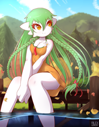 Size: 961x1230 | Tagged: safe, artist:rilexlenov, fictional species, gardevoir, humanoid, cc by-nc-sa, creative commons, nintendo, pokémon, 2020, big breasts, breasts, female, smiling, solo, solo female