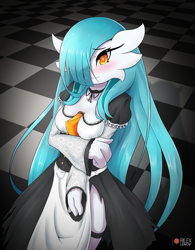 Size: 801x1025 | Tagged: safe, artist:rilexlenov, fictional species, gardevoir, humanoid, cc by-nc-sa, creative commons, nintendo, pokémon, 2019, breasts, clothes, female, looking at you, maid outfit, smiling, smiling at you, solo, solo female