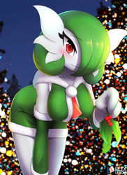 Size: 540x740 | Tagged: suggestive, artist:rilexlenov, fictional species, gardevoir, humanoid, cc by-nc, creative commons, nintendo, pokémon, 2018, big breasts, breasts, female, holly, looking at you, smiling, smiling at you, solo, solo female
