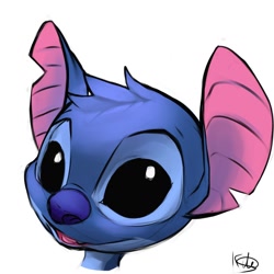 Size: 1280x1280 | Tagged: safe, artist:kite512, stitch (lilo & stitch), alien, experiment (lilo & stitch), fictional species, disney, lilo & stitch, 2016, ambiguous gender, black eyes, blue body, blue fur, blue nose, colored sketch, ears, fluff, fur, head fluff, headshot, looking at you, open mouth, open smile, signature, simple background, sketch, smiling, smiling at you, solo, torn ear, white background