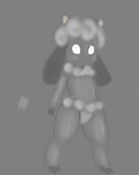 Size: 623x787 | Tagged: dead source, safe, artist:darky03, bovid, caprine, mammal, sheep, anthro, unguligrade anthro, arm hooves, clothes, cloven hooves, floppy ears, grayscale, hooves, horns, monochrome, panties, partial nudity, solo, topless, underwear, white eyes, wool