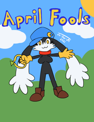Size: 2550x3300 | Tagged: safe, artist:jo-vee-al, klonoa (klonoa), feline, mammal, anthro, bandai namco, klonoa, namco, 2021, april fools' day, breasts, clothes, digital art, ears, eyelashes, featureless breasts, featureless crotch, female, gloves, hair, hat, high res, looking at you, nudity, shoes, solo, solo female, tail, thighs