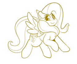 Size: 2700x2252 | Tagged: safe, artist:graphene, fluttershy (mlp), equine, fictional species, mammal, pegasus, pony, feral, friendship is magic, hasbro, my little pony, 2017, feathered wings, feathers, female, flying, high res, line art, looking at you, mare, simple background, smiling, solo, solo female, spread wings, white background, wings