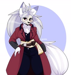 Size: 1833x1945 | Tagged: safe, alternate version, artist:tanookiluna, oc, oc only, canine, fox, mammal, anthro, 2021, black nose, blushing, bone, breasts, clothes, commission, digital art, ears, eyelashes, female, fur, jacket, mask, pose, skull, solo, solo female, tail, thighs, topwear, vixen, wide hips