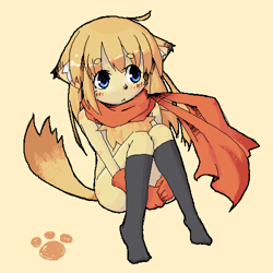 Size: 500x500 | Tagged: safe, artist:こめさわ, canine, dog, mammal, anthro, 1:1, 2007, clothes, female, gloves, low res, scarf, solo, solo female