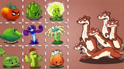 Size: 1280x720 | Tagged: safe, official art, animate plant, fictional species, mammal, mustelid, weasel, feral, plants vs zombies, popcap games, ambiguous gender, flora, group, plant