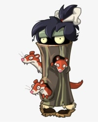 Size: 224x280 | Tagged: safe, official art, fictional species, mammal, mustelid, undead, weasel, zombie, feral, humanoid, plants vs zombies, popcap games, ambiguous gender, group, group ambiguous, log, low res