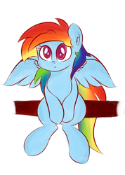 Size: 1400x1967 | Tagged: safe, artist:graphene, rainbow dash (mlp), equine, fictional species, mammal, pegasus, pony, feral, friendship is magic, hasbro, my little pony, 2014, blue body, blue fur, cute, feathered wings, feathers, female, fur, hair, mane, mare, rainbow hair, rainbow mane, rainbow tail, solo, solo female, tail, wings