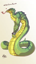Size: 2302x4052 | Tagged: safe, artist:lluisabadias, fictional species, reptile, snake, anthro, naga, blushing, bondage, forked tongue, male, manacles, solo, solo male, tongue, tongue out, yuan-ti