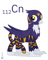 Size: 4000x5000 | Tagged: safe, artist:parclytaxel, oc, oc only, oc:tigerbomb, big cat, bird, feline, fictional species, gryphon, hybrid, mammal, tiger, feral, series:joycall6's periodic table, friendship is magic, hasbro, my little pony, .svg available, absurd resolution, chemistry, commission, copernicium, looking at you, male, periodic table, simple background, smiling, solo, solo male, species swap, tiger gryphon, vector, white background