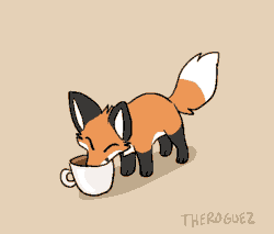 Size: 601x511 | Tagged: safe, artist:theroguez, canine, fox, mammal, red fox, feral, 2d, 2d animation, ambiguous gender, animated, coffee, drink, drinking, frame by frame, gif, solo, solo ambiguous, tan background